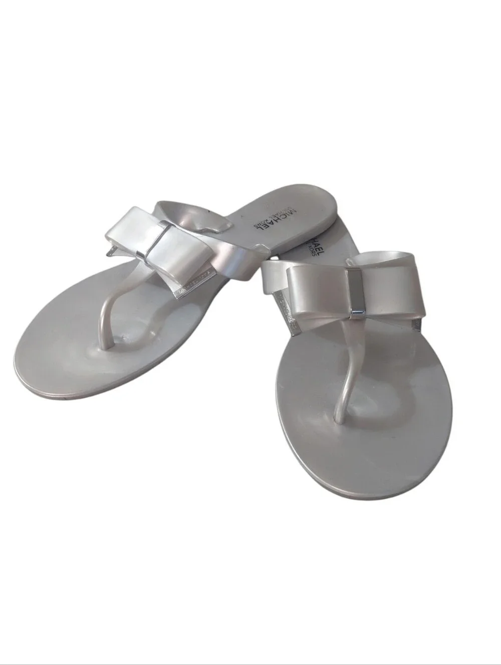 Michael Kors Metallic Silver Bow Jelly Sandals Size 7